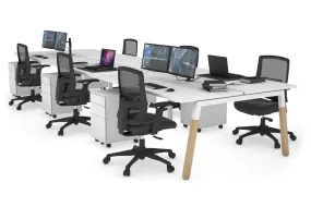 Quadro A Legs 6 Person Office Workstation - Wood Legs Cross Beam [1400L x 700W]