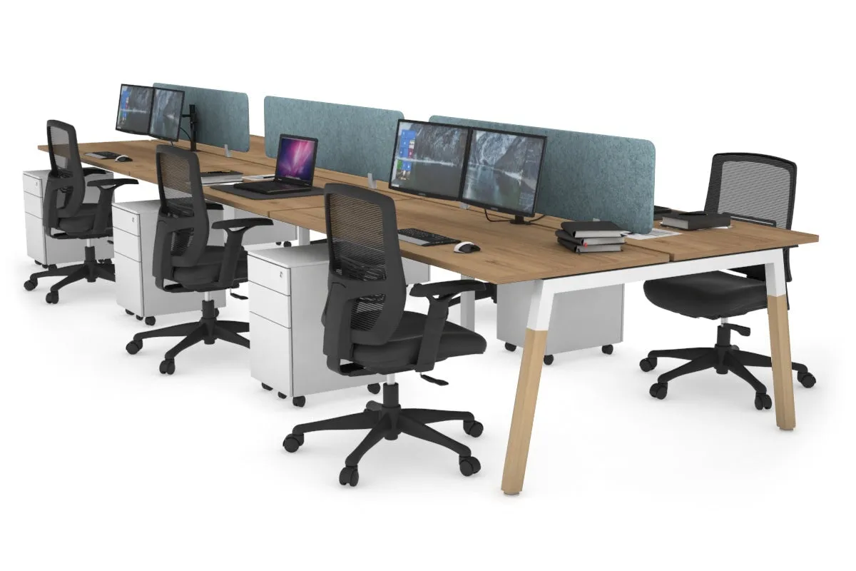 Quadro A Legs 6 Person Office Workstation - Wood Legs Cross Beam [1400L x 700W]