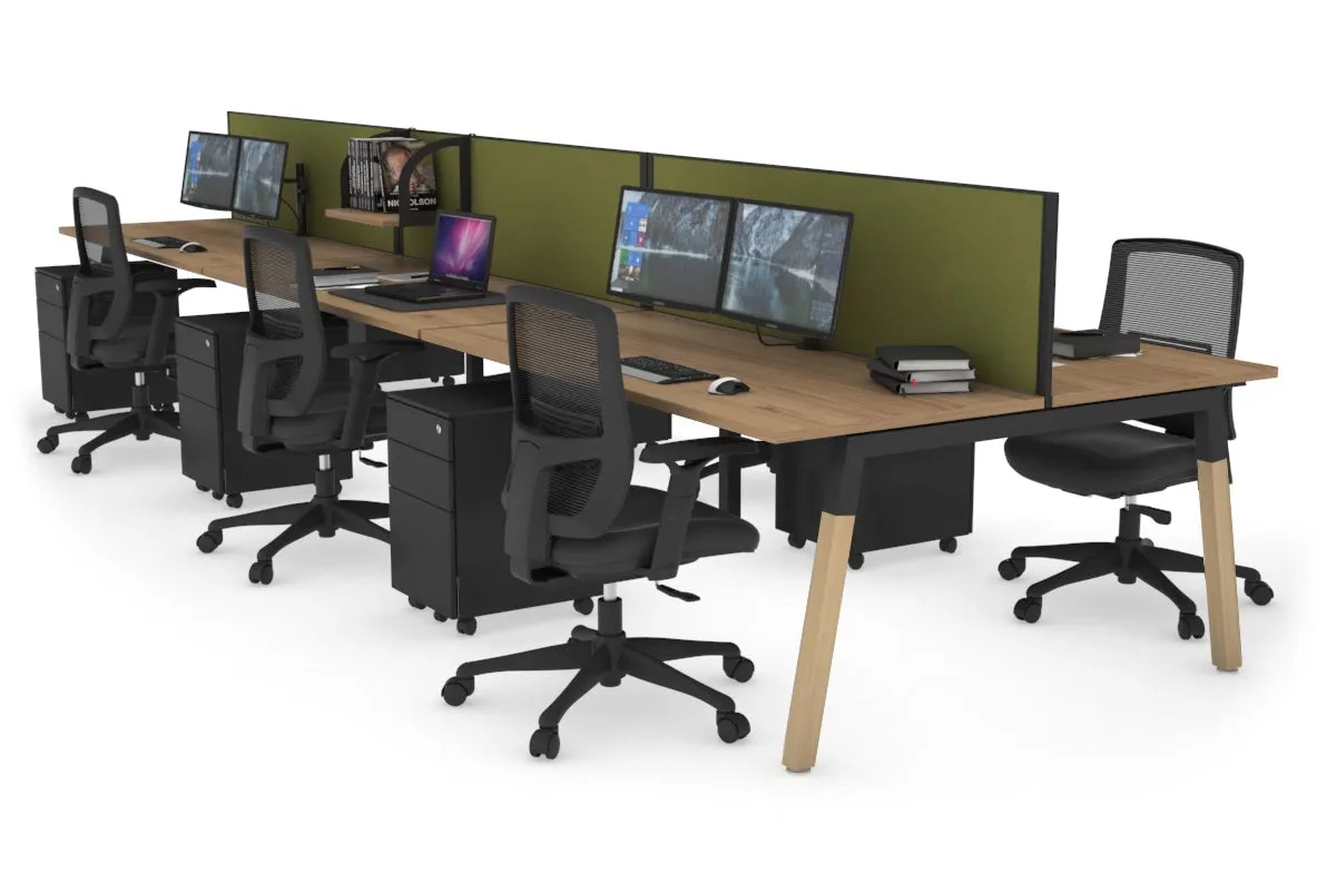 Quadro A Legs 6 Person Office Workstation - Wood Legs Cross Beam [1400L x 700W]