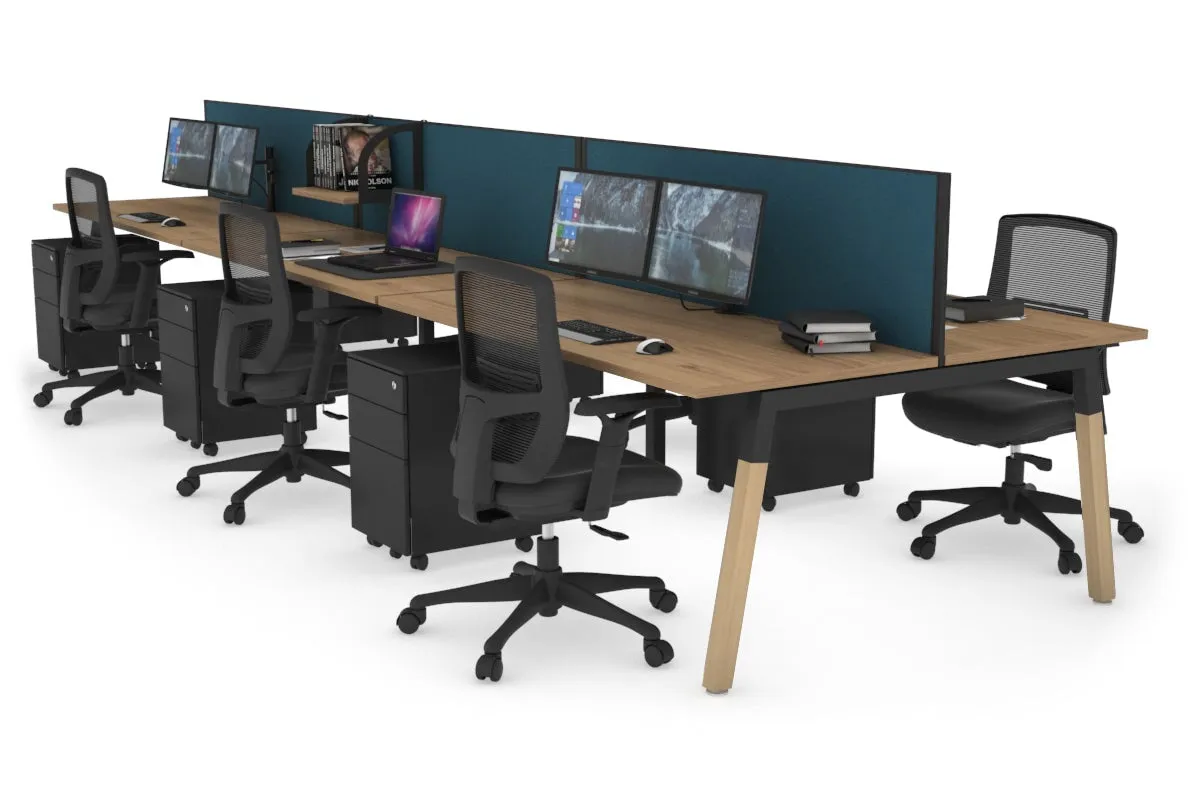 Quadro A Legs 6 Person Office Workstation - Wood Legs Cross Beam [1400L x 700W]