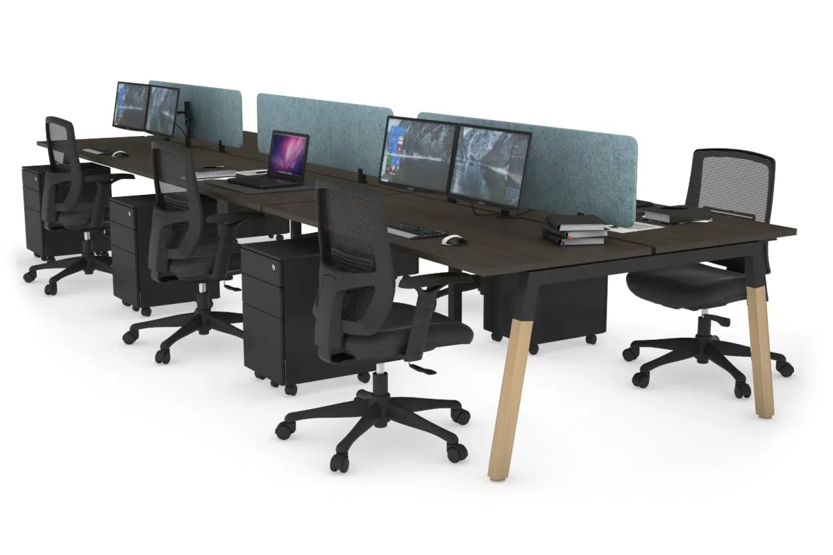 Quadro A Legs 6 Person Office Workstation - Wood Legs Cross Beam [1400L x 700W]