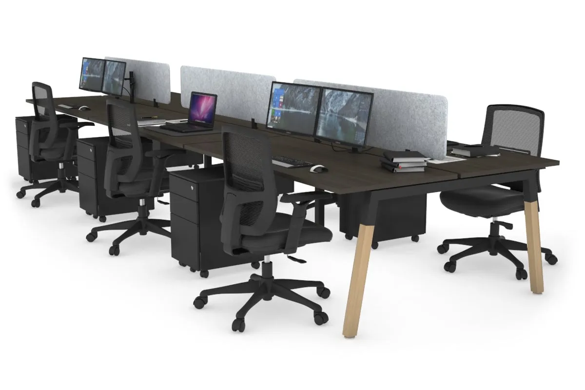 Quadro A Legs 6 Person Office Workstation - Wood Legs Cross Beam [1400L x 700W]