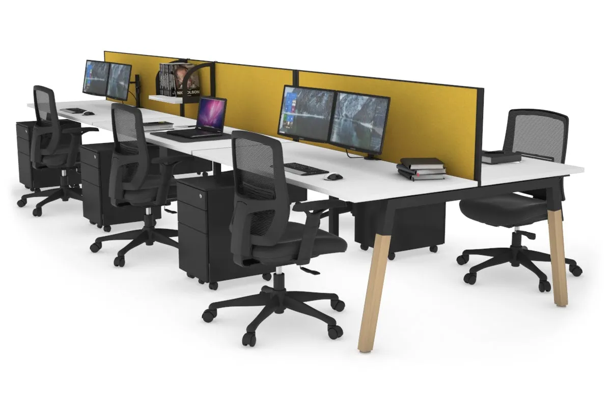 Quadro A Legs 6 Person Office Workstation - Wood Legs Cross Beam [1400L x 700W]