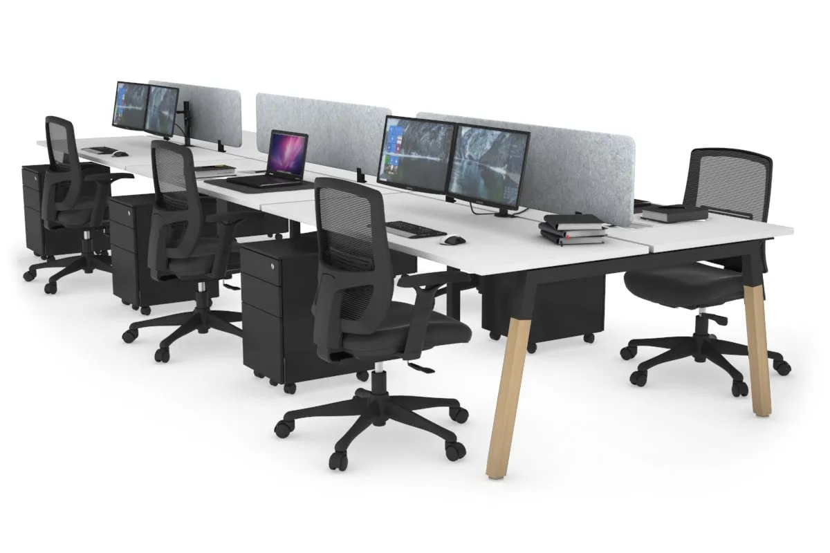 Quadro A Legs 6 Person Office Workstation - Wood Legs Cross Beam [1400L x 700W]