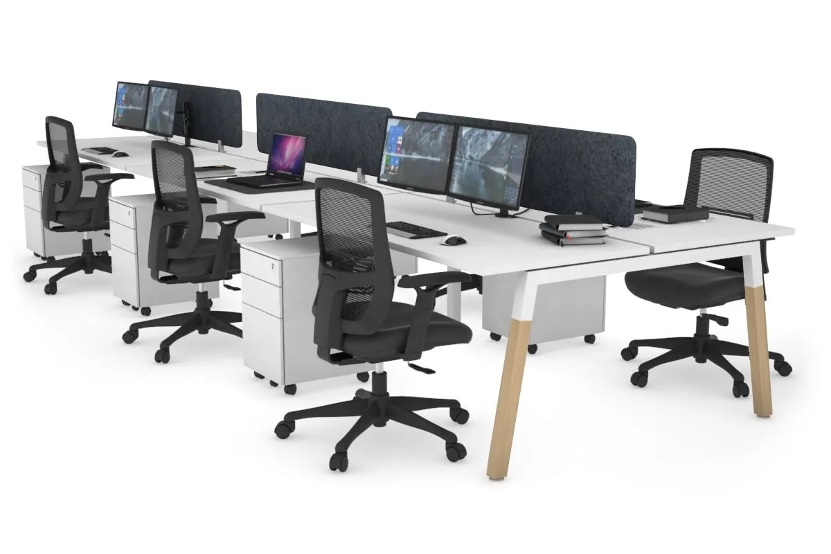 Quadro A Legs 6 Person Office Workstation - Wood Legs Cross Beam [1400L x 700W]