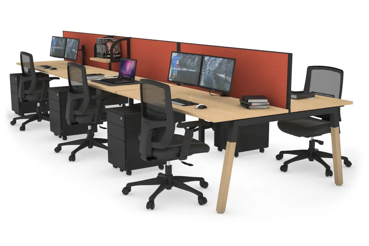 Quadro A Legs 6 Person Office Workstation - Wood Legs Cross Beam [1400L x 700W]