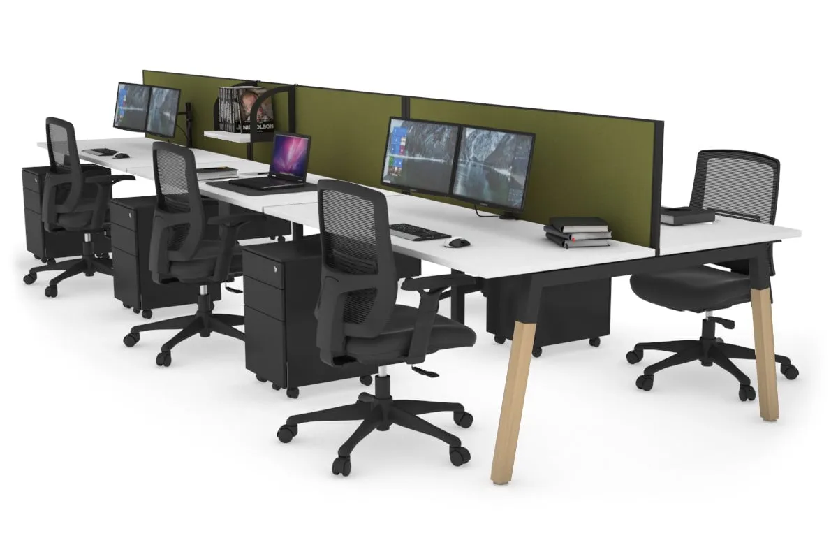 Quadro A Legs 6 Person Office Workstation - Wood Legs Cross Beam [1400L x 700W]