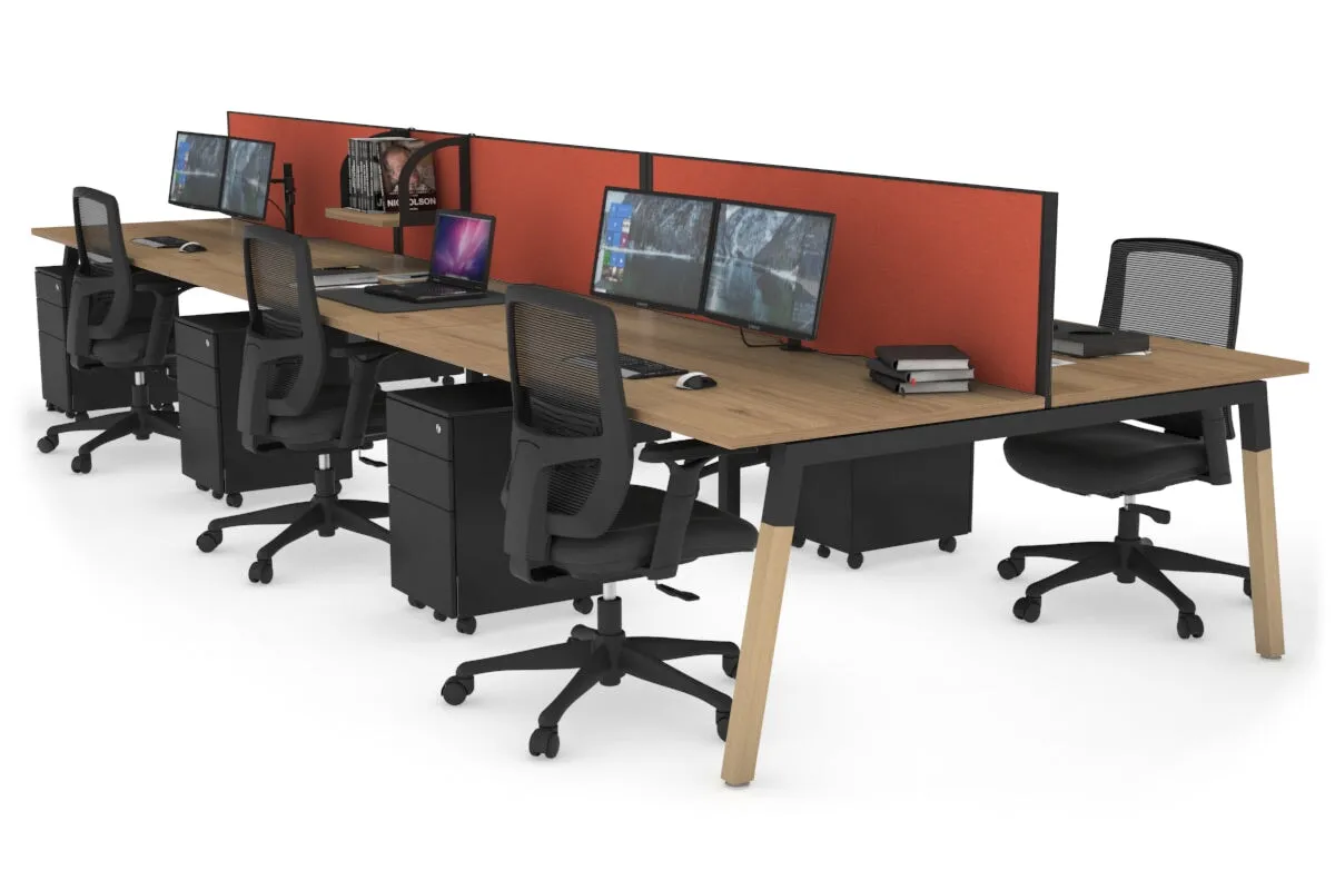 Quadro A Legs 6 Person Office Workstation - Wood Legs Cross Beam [1400L x 800W with Cable Scallop]