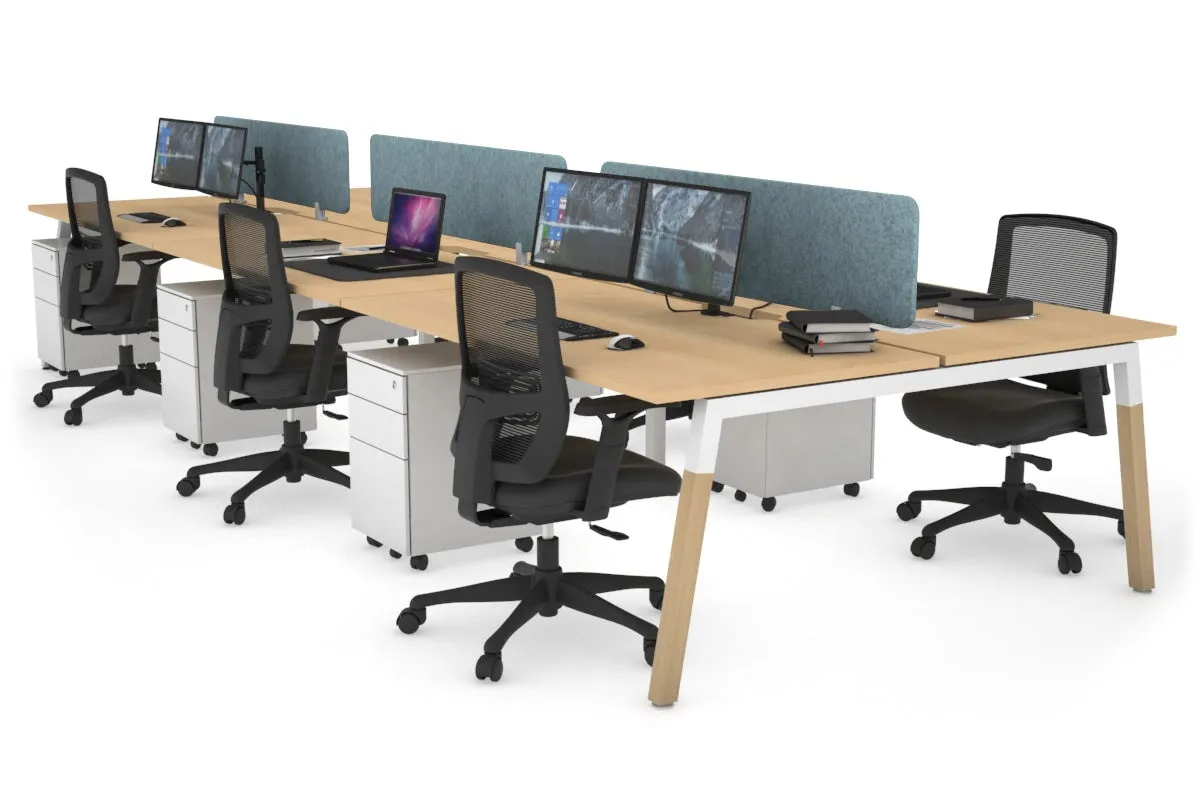 Quadro A Legs 6 Person Office Workstation - Wood Legs Cross Beam [1400L x 800W with Cable Scallop]