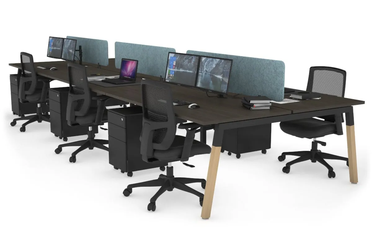 Quadro A Legs 6 Person Office Workstation - Wood Legs Cross Beam [1400L x 800W with Cable Scallop]