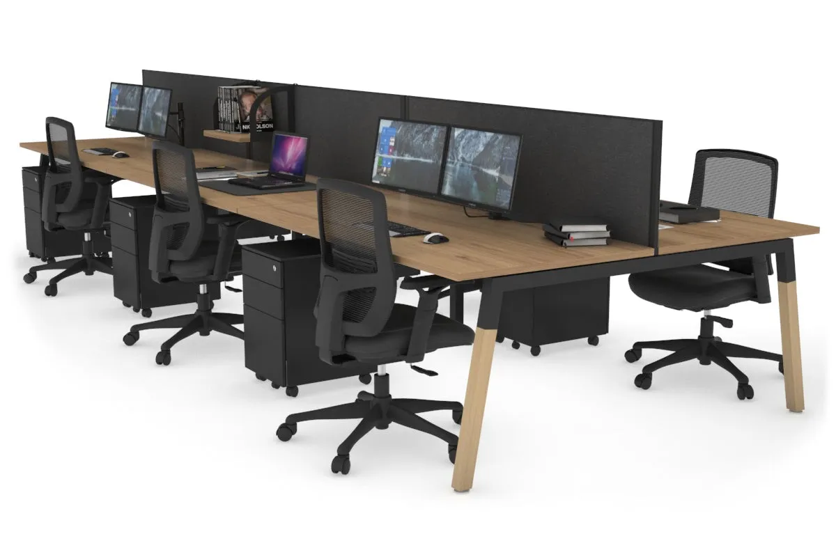 Quadro A Legs 6 Person Office Workstation - Wood Legs Cross Beam [1400L x 800W with Cable Scallop]