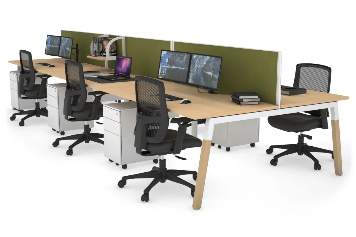 Quadro A Legs 6 Person Office Workstation - Wood Legs Cross Beam [1400L x 800W with Cable Scallop]