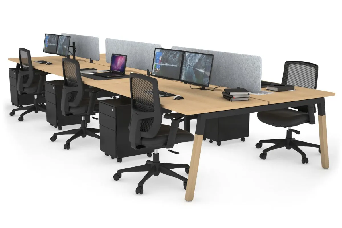 Quadro A Legs 6 Person Office Workstation - Wood Legs Cross Beam [1400L x 800W with Cable Scallop]