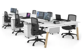 Quadro A Legs 6 Person Office Workstation - Wood Legs Cross Beam [1400L x 800W with Cable Scallop]