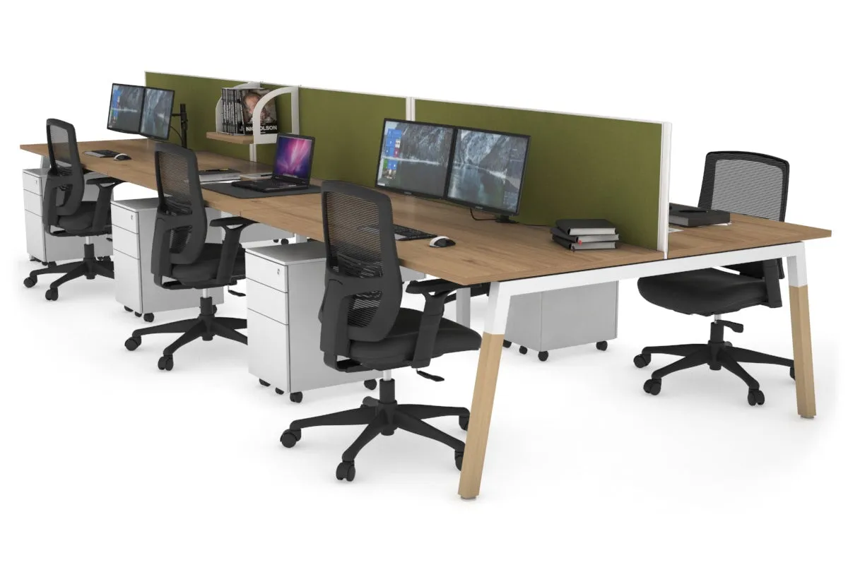 Quadro A Legs 6 Person Office Workstation - Wood Legs Cross Beam [1400L x 800W with Cable Scallop]