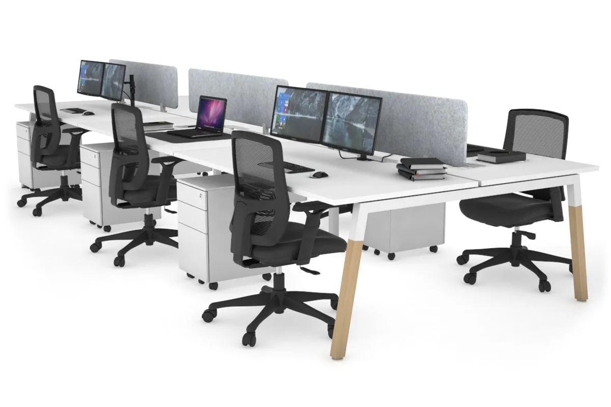 Quadro A Legs 6 Person Office Workstation - Wood Legs Cross Beam [1400L x 800W with Cable Scallop]