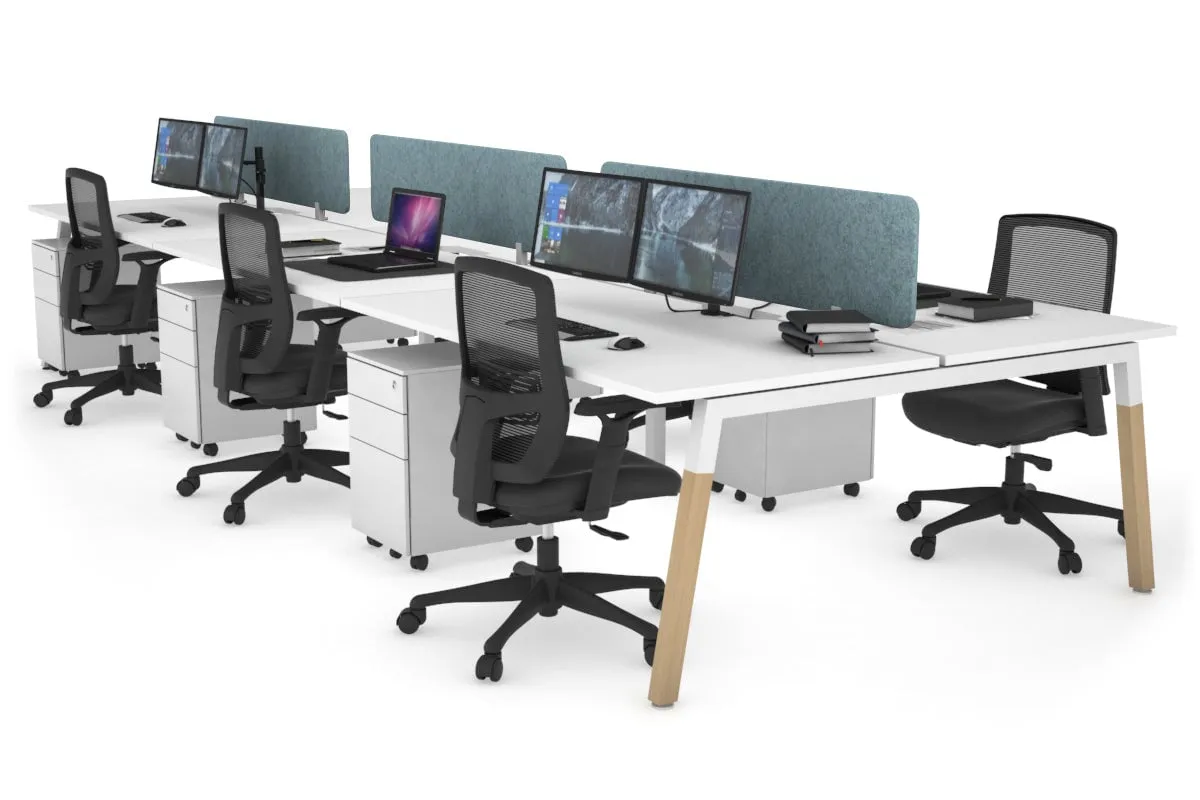 Quadro A Legs 6 Person Office Workstation - Wood Legs Cross Beam [1400L x 800W with Cable Scallop]