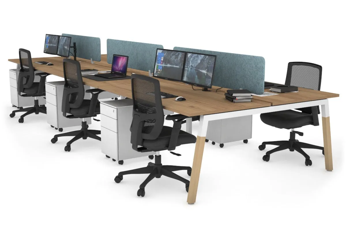 Quadro A Legs 6 Person Office Workstation - Wood Legs Cross Beam [1400L x 800W with Cable Scallop]