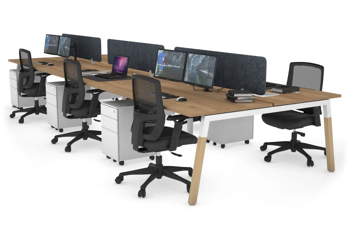 Quadro A Legs 6 Person Office Workstation - Wood Legs Cross Beam [1400L x 800W with Cable Scallop]