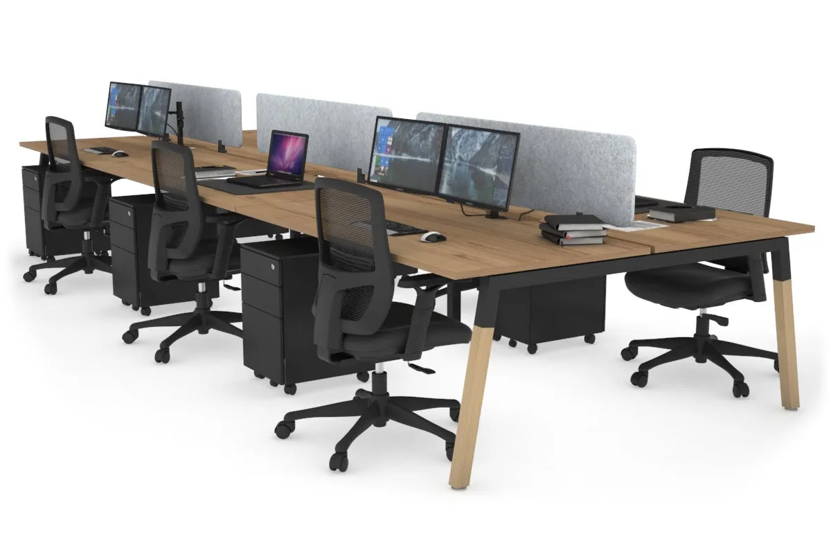 Quadro A Legs 6 Person Office Workstation - Wood Legs Cross Beam [1400L x 800W with Cable Scallop]