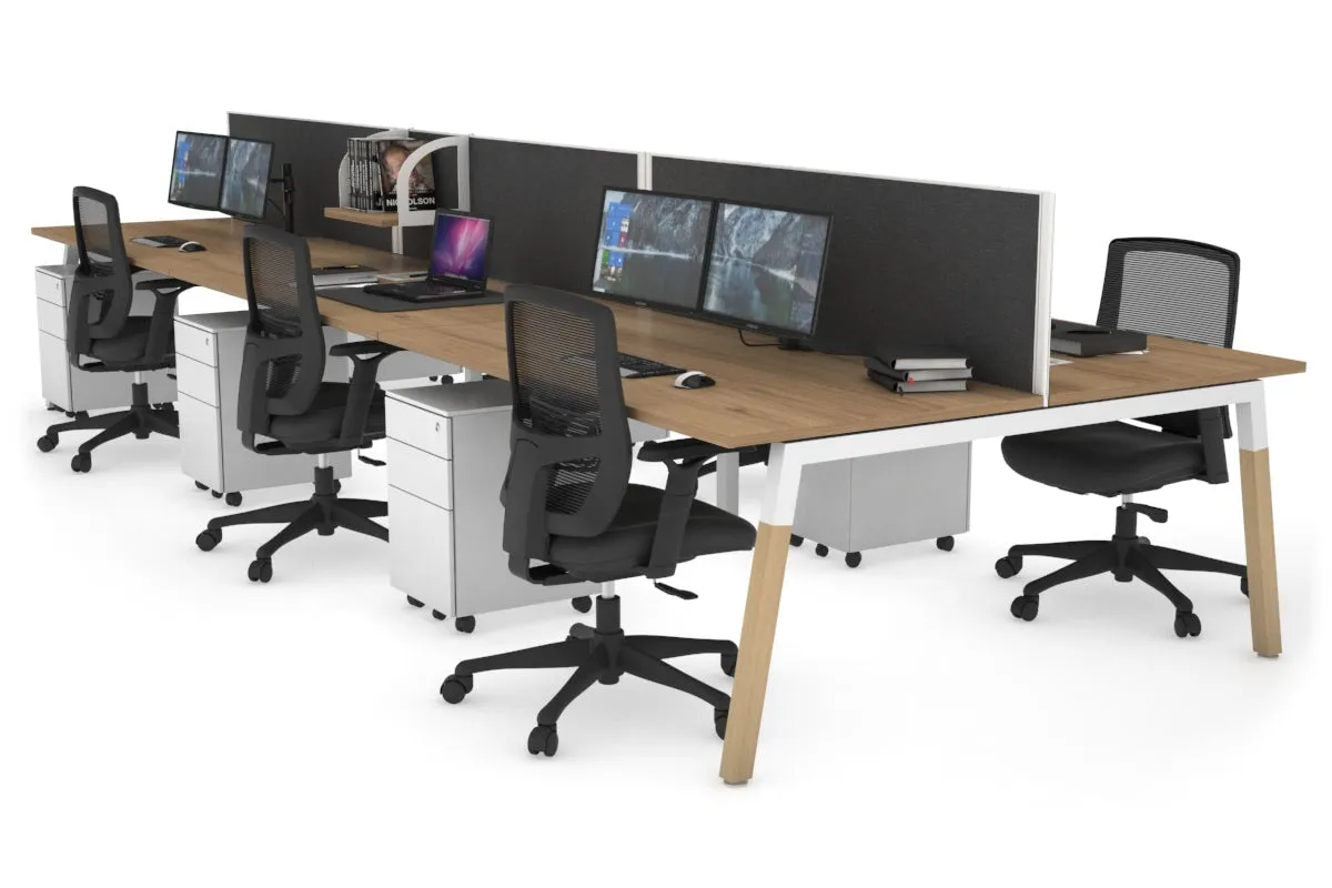 Quadro A Legs 6 Person Office Workstation - Wood Legs Cross Beam [1400L x 800W with Cable Scallop]