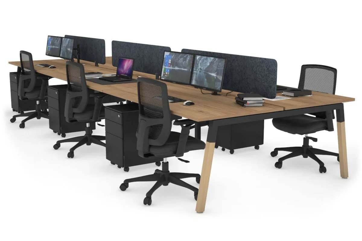 Quadro A Legs 6 Person Office Workstation - Wood Legs Cross Beam [1400L x 800W with Cable Scallop]