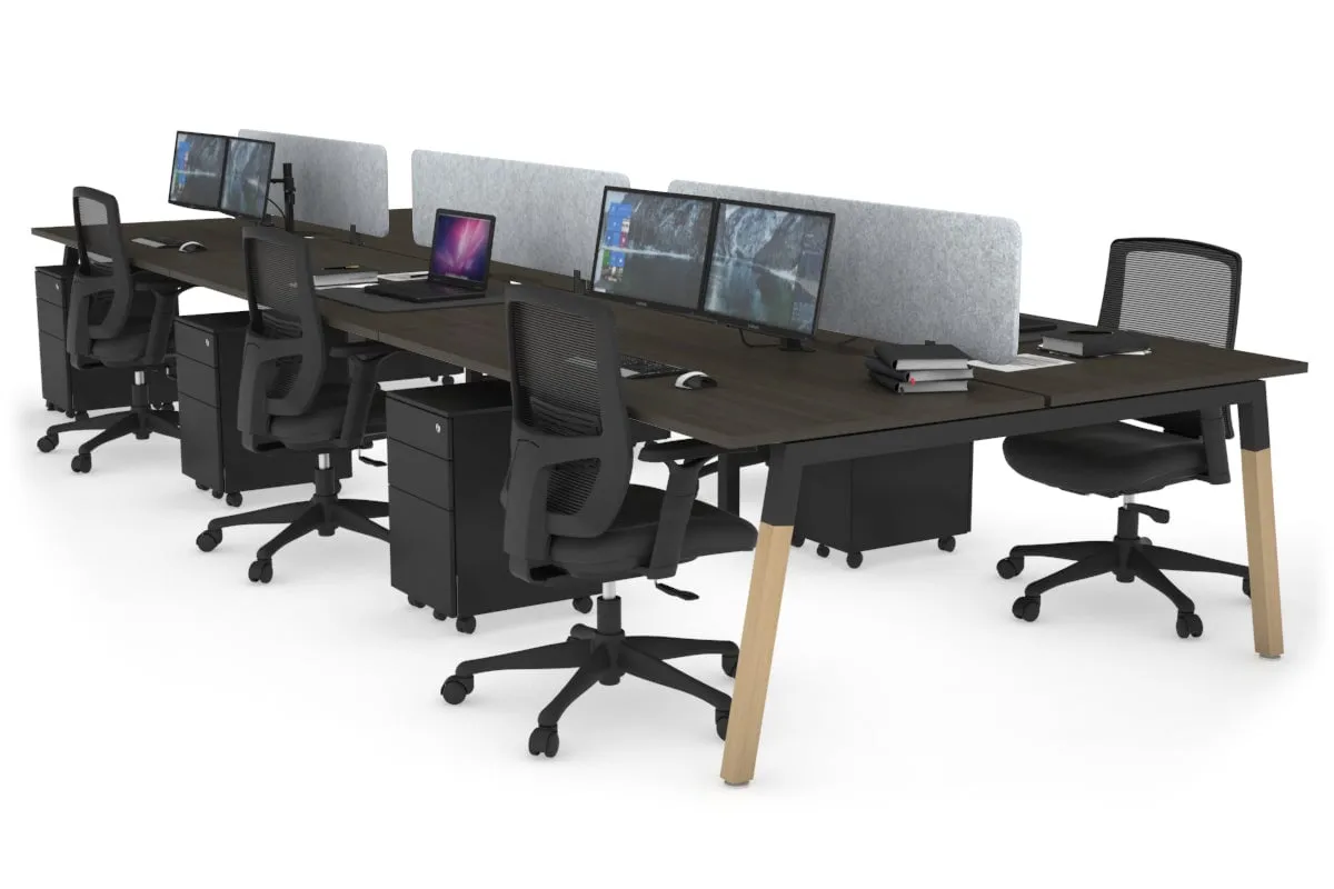 Quadro A Legs 6 Person Office Workstation - Wood Legs Cross Beam [1400L x 800W with Cable Scallop]