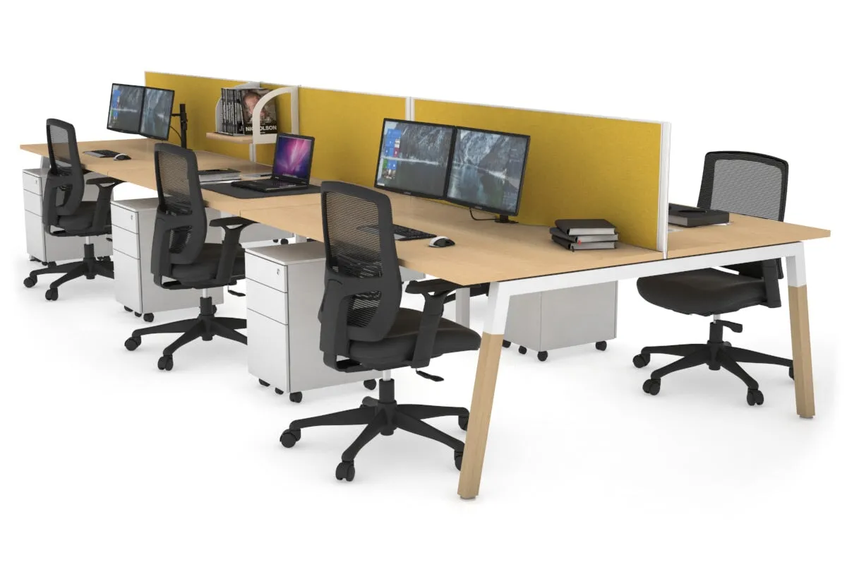 Quadro A Legs 6 Person Office Workstation - Wood Legs Cross Beam [1400L x 800W with Cable Scallop]