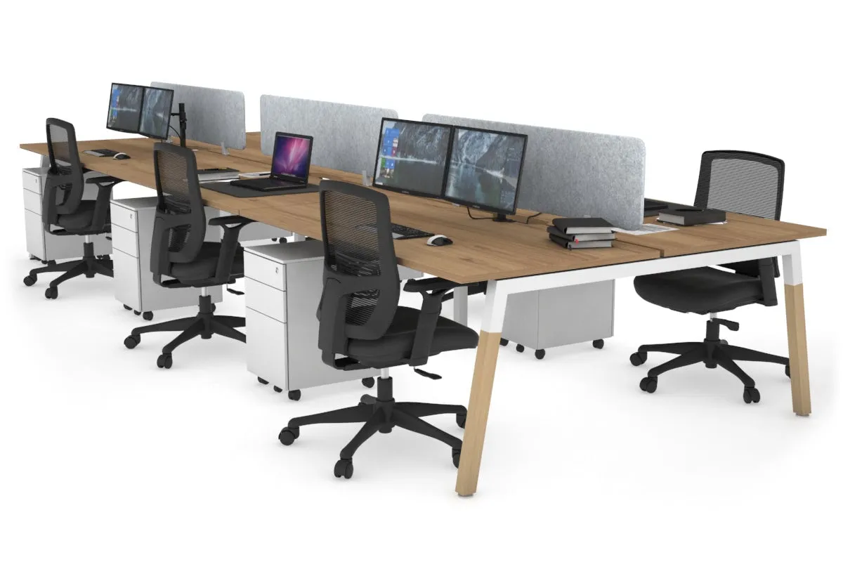 Quadro A Legs 6 Person Office Workstation - Wood Legs Cross Beam [1400L x 800W with Cable Scallop]