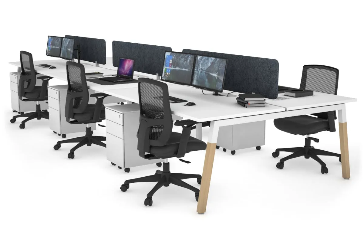 Quadro A Legs 6 Person Office Workstation - Wood Legs Cross Beam [1400L x 800W with Cable Scallop]