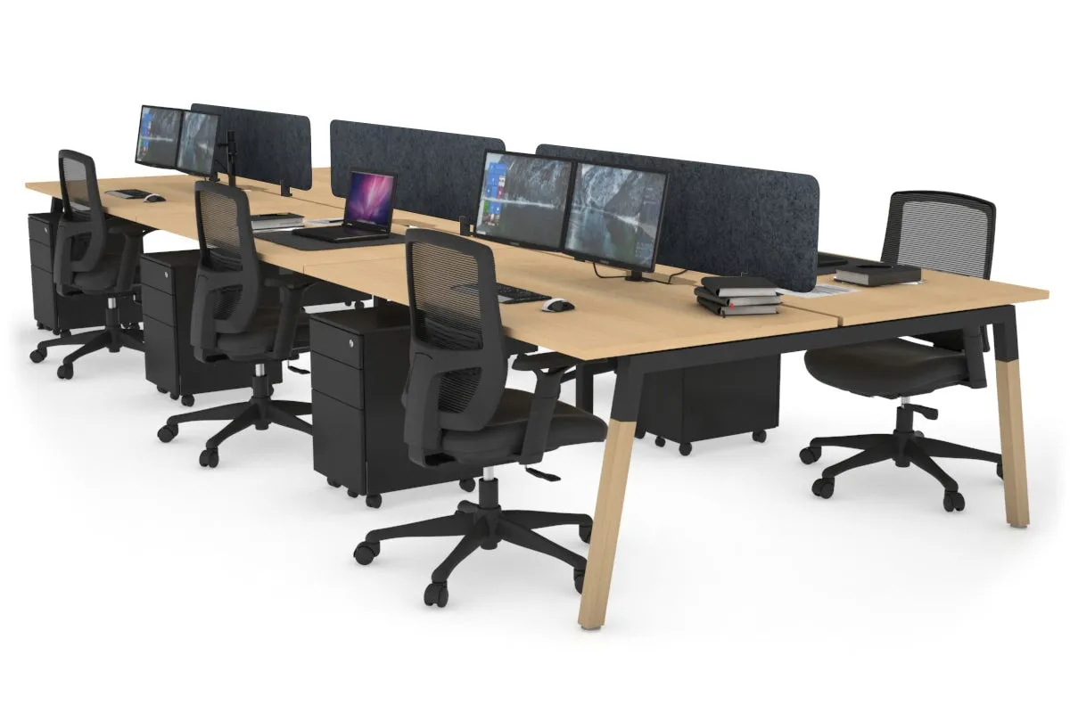 Quadro A Legs 6 Person Office Workstation - Wood Legs Cross Beam [1400L x 800W with Cable Scallop]