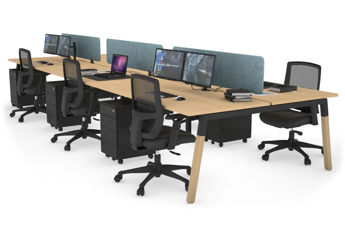 Quadro A Legs 6 Person Office Workstation - Wood Legs Cross Beam [1400L x 800W with Cable Scallop]