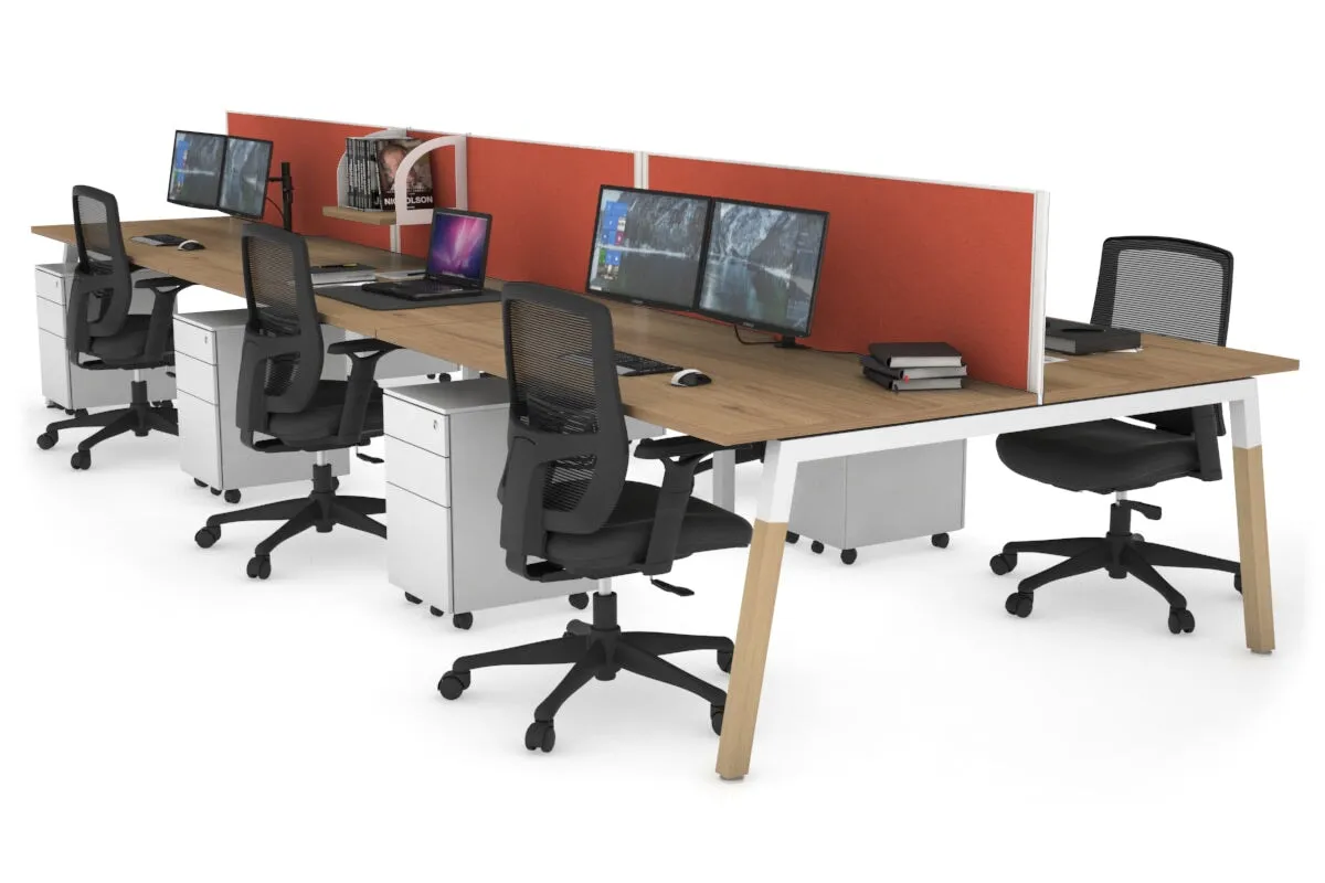 Quadro A Legs 6 Person Office Workstation - Wood Legs Cross Beam [1400L x 800W with Cable Scallop]