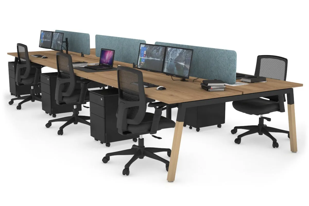 Quadro A Legs 6 Person Office Workstation - Wood Legs Cross Beam [1400L x 800W with Cable Scallop]