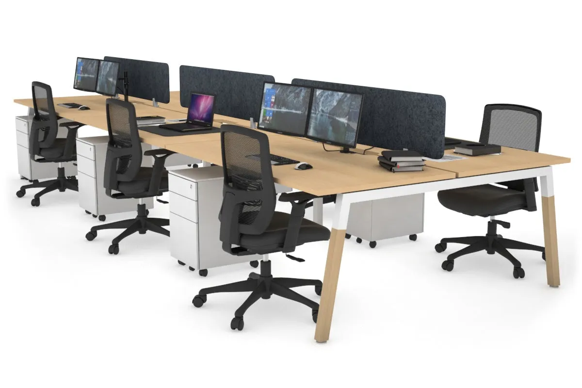 Quadro A Legs 6 Person Office Workstation - Wood Legs Cross Beam [1400L x 800W with Cable Scallop]