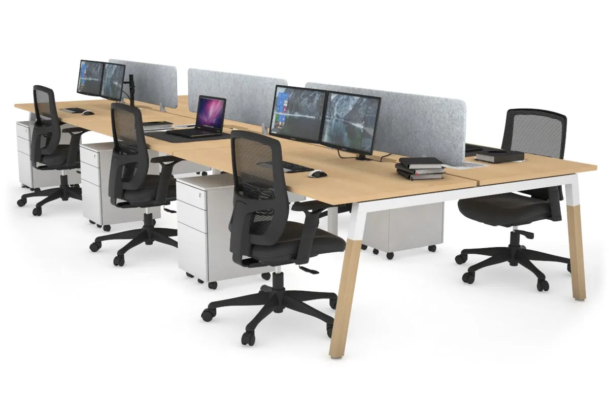 Quadro A Legs 6 Person Office Workstation - Wood Legs Cross Beam [1400L x 800W with Cable Scallop]