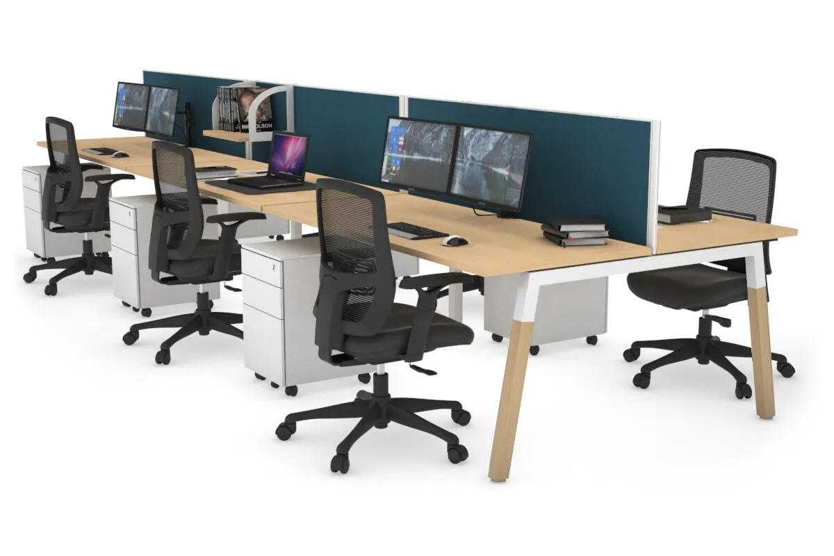 Quadro A Legs 6 Person Office Workstation - Wood Legs Cross Beam [1600L x 700W]