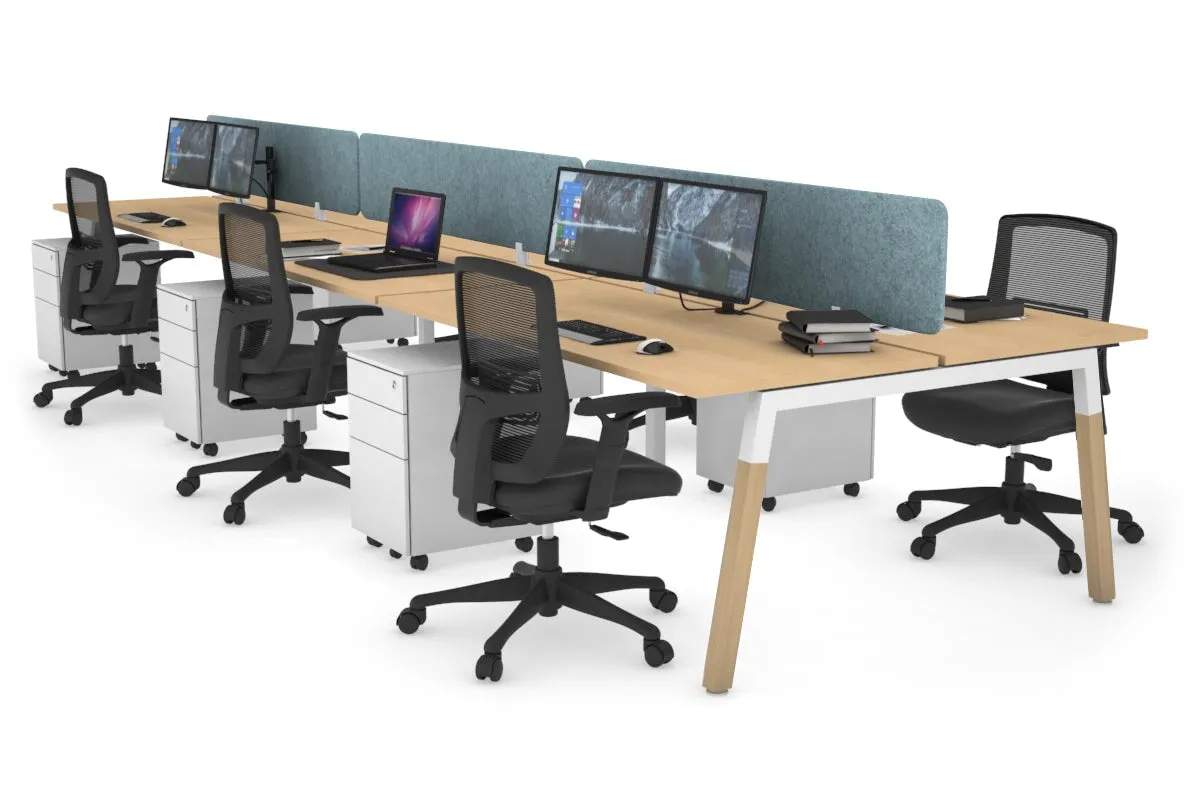 Quadro A Legs 6 Person Office Workstation - Wood Legs Cross Beam [1600L x 700W]