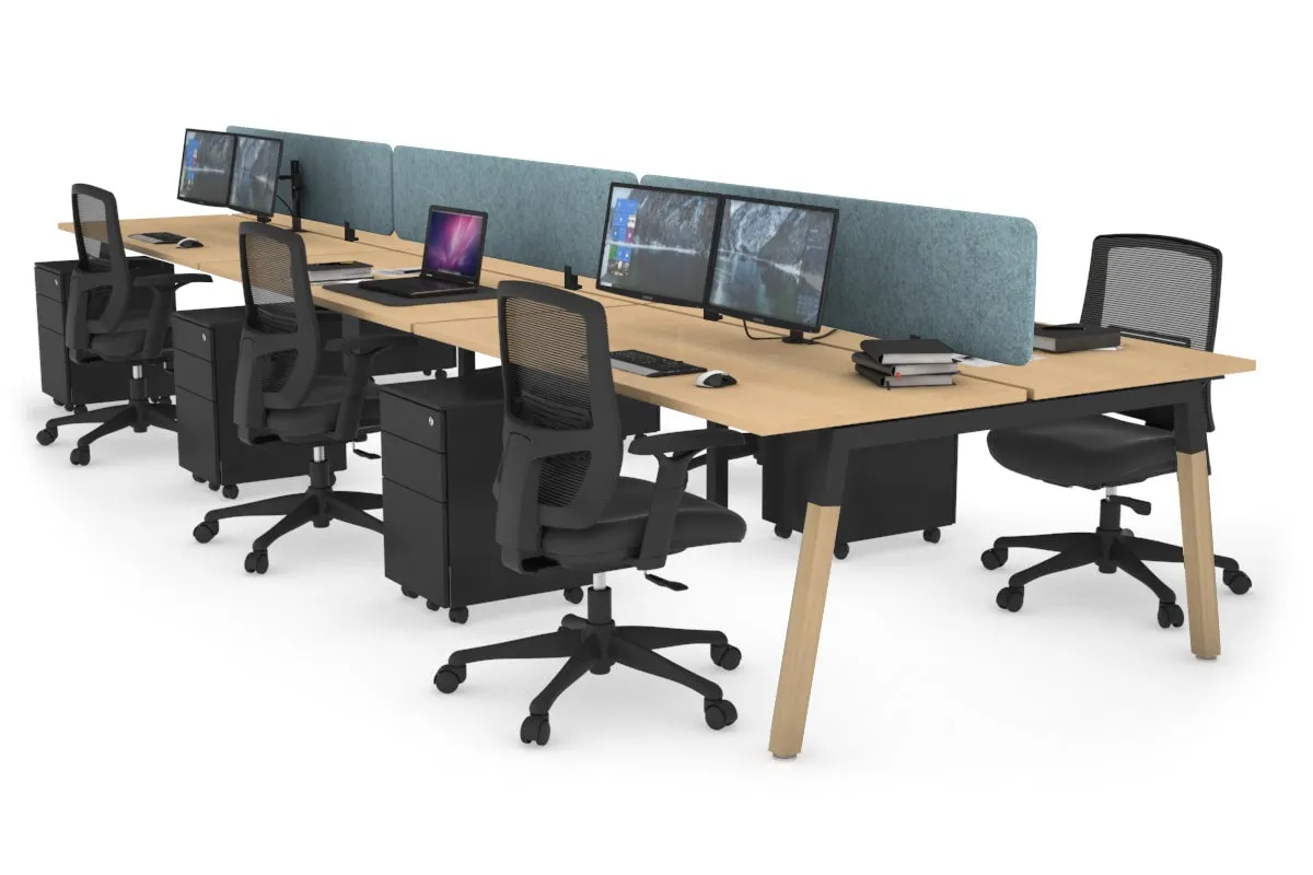 Quadro A Legs 6 Person Office Workstation - Wood Legs Cross Beam [1600L x 700W]