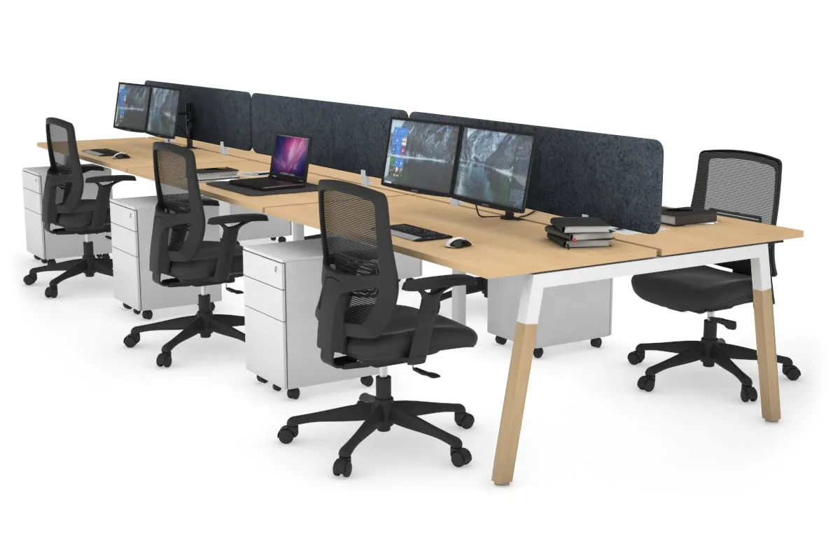 Quadro A Legs 6 Person Office Workstation - Wood Legs Cross Beam [1600L x 700W]