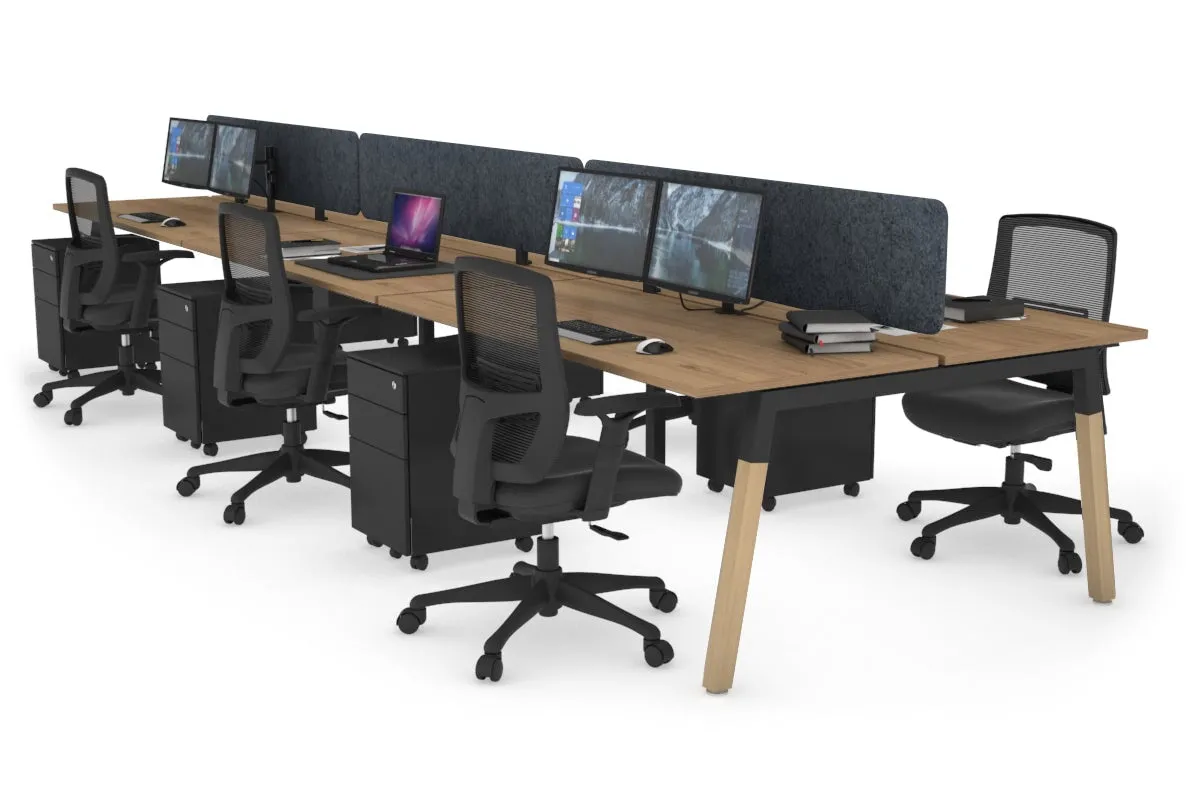 Quadro A Legs 6 Person Office Workstation - Wood Legs Cross Beam [1600L x 700W]