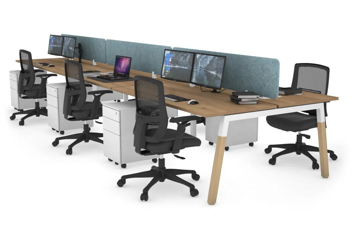 Quadro A Legs 6 Person Office Workstation - Wood Legs Cross Beam [1600L x 700W]