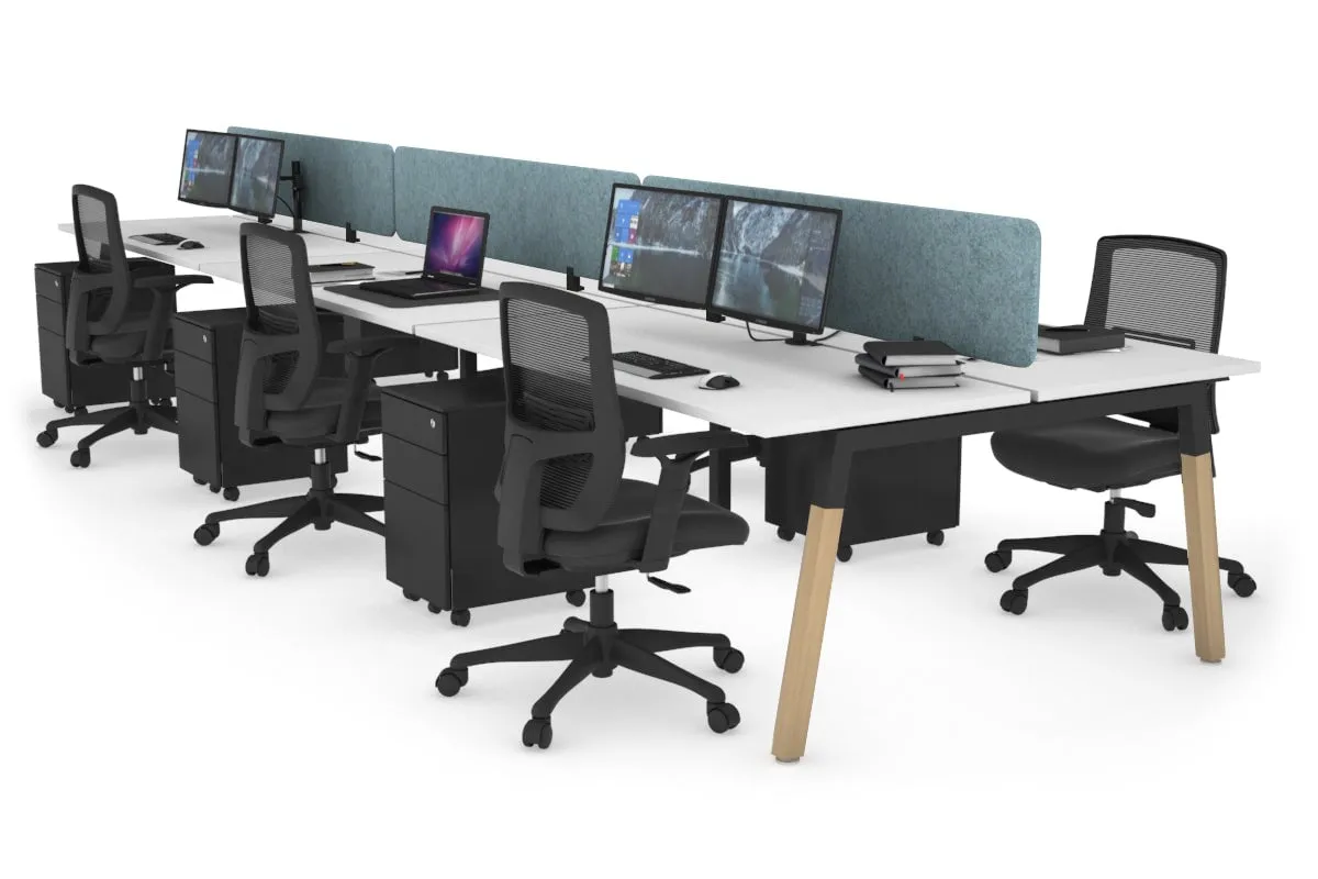 Quadro A Legs 6 Person Office Workstation - Wood Legs Cross Beam [1600L x 700W]