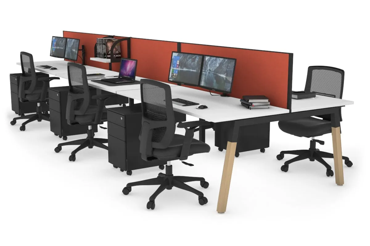 Quadro A Legs 6 Person Office Workstation - Wood Legs Cross Beam [1600L x 700W]