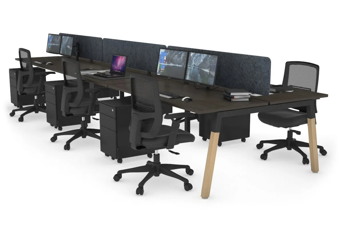 Quadro A Legs 6 Person Office Workstation - Wood Legs Cross Beam [1600L x 700W]