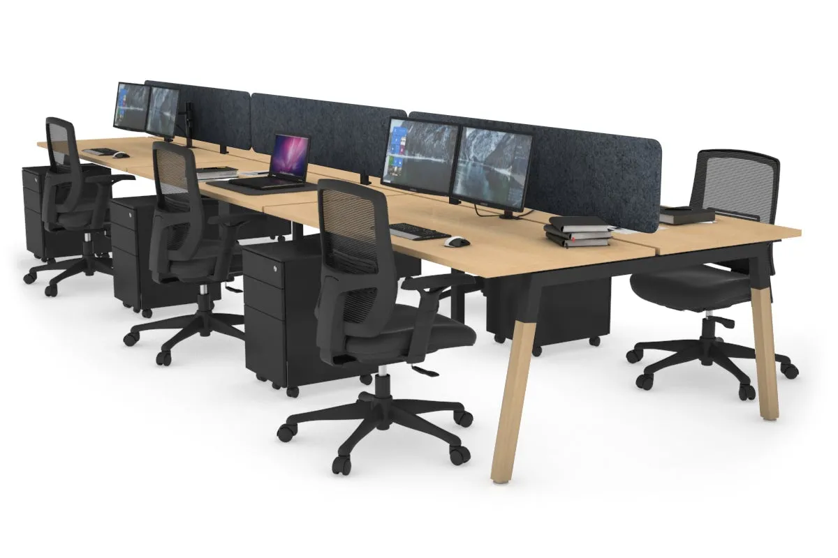 Quadro A Legs 6 Person Office Workstation - Wood Legs Cross Beam [1600L x 700W]