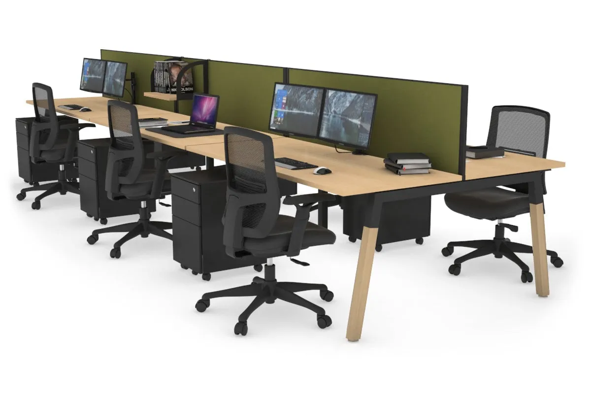 Quadro A Legs 6 Person Office Workstation - Wood Legs Cross Beam [1600L x 700W]