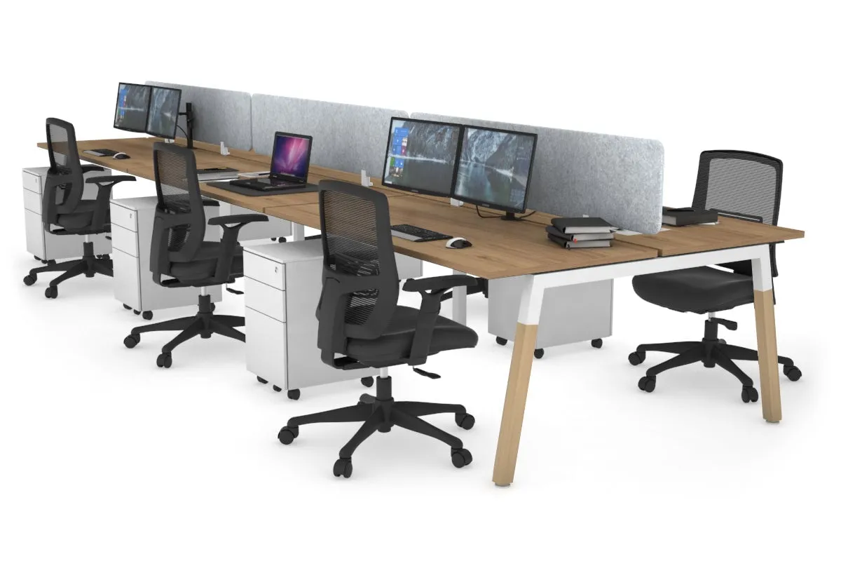 Quadro A Legs 6 Person Office Workstation - Wood Legs Cross Beam [1600L x 700W]