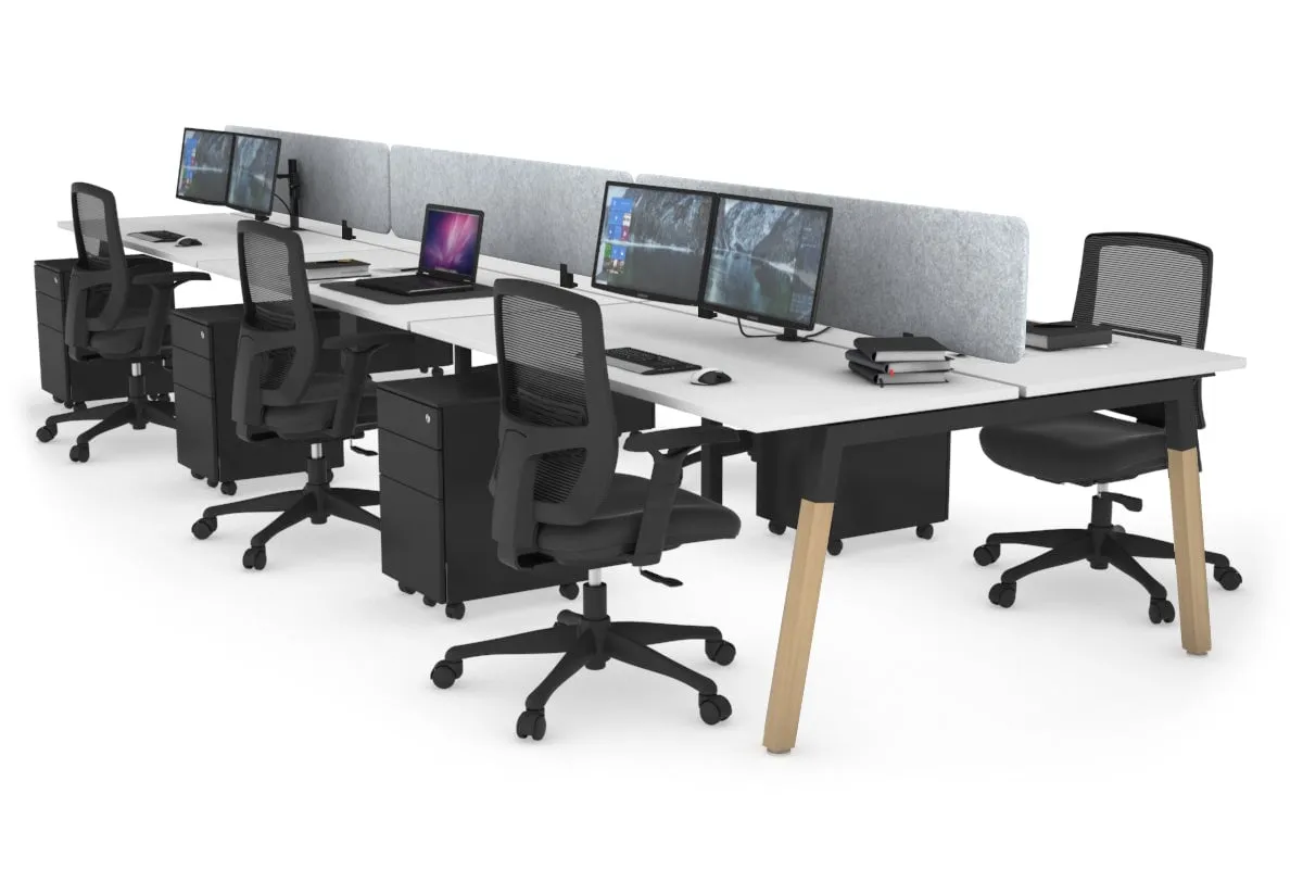 Quadro A Legs 6 Person Office Workstation - Wood Legs Cross Beam [1600L x 700W]