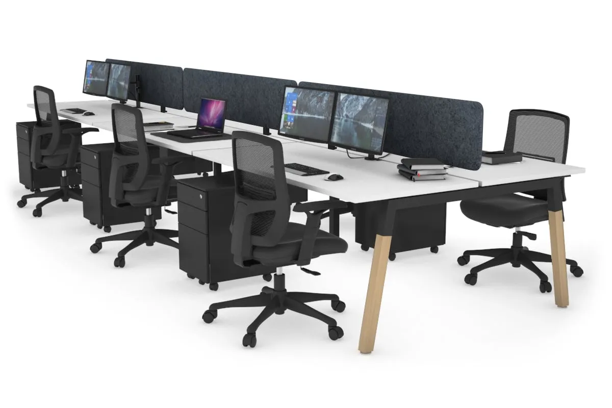 Quadro A Legs 6 Person Office Workstation - Wood Legs Cross Beam [1600L x 700W]